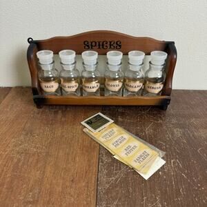 Goodwood Vintage Wood‎ Wall Mount Spice Rack & Bottles & extra labels